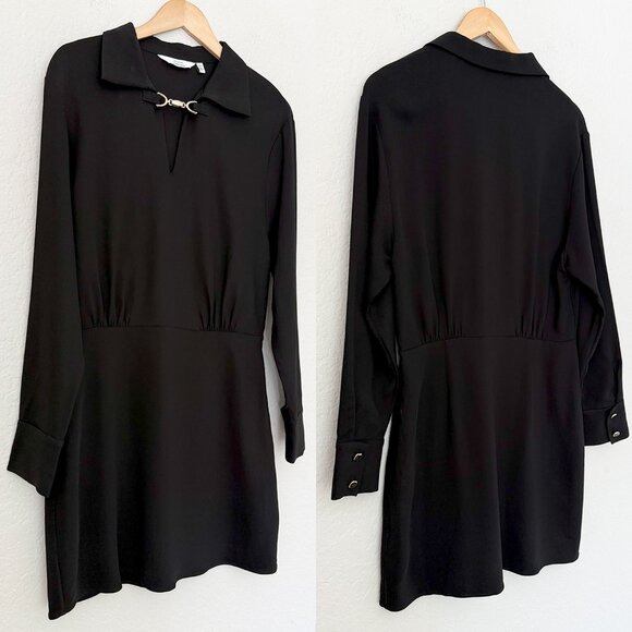 & OTHER STORIES Straight Gold Buckle Mini Dress Size 10 Black LBD Classic Modest - Picture 5 of 15